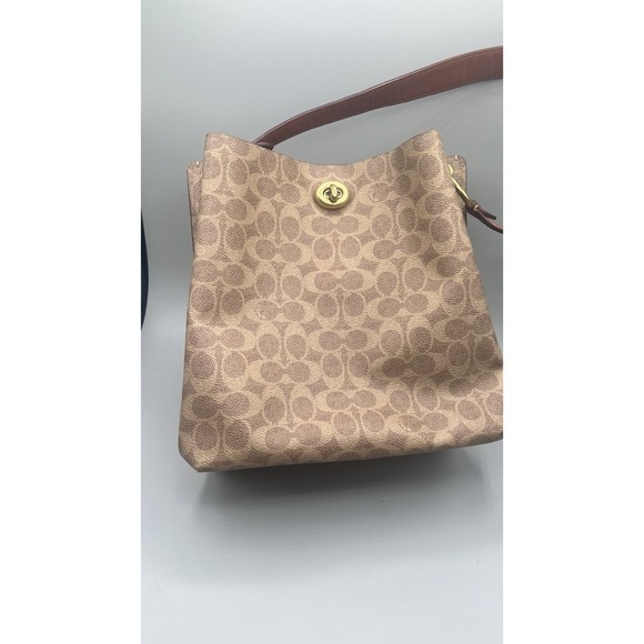 COACH Willow Bucket Bag Signature  Brown Canvas Turn-Lock 10x10x6 Authentic Cert - Picture 7 of 16